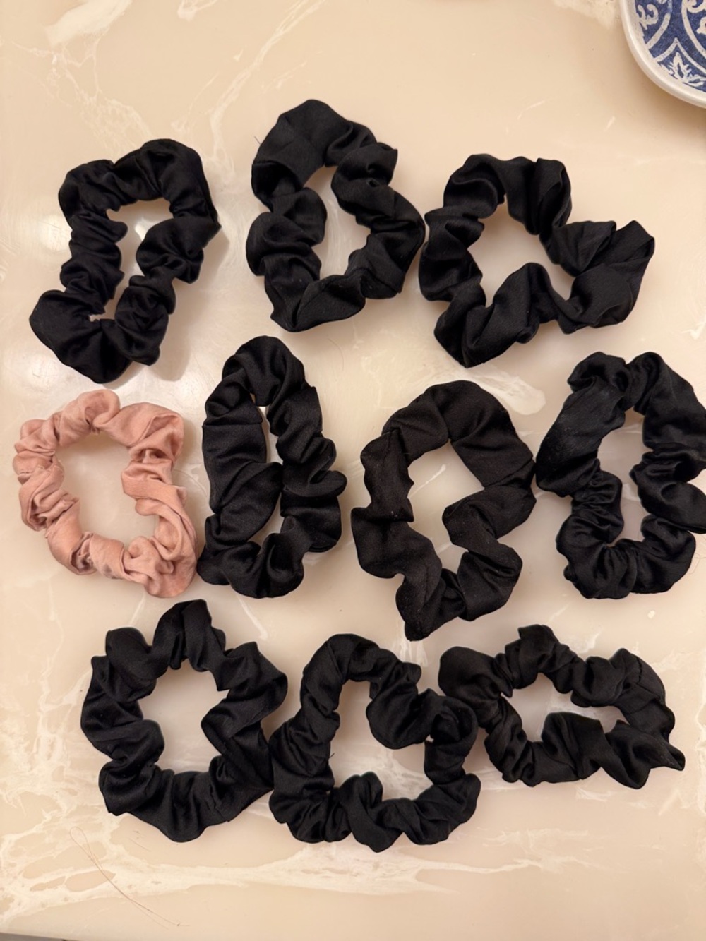 Kitsch Set of 10Everyday Black and Blush Satin Scrunchie Set - Women Accessories